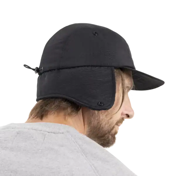 Bonnet de pêcheur noir pour pêche en mer ou en rivière, protection contre le soleil et le vent pour le sport nautique.